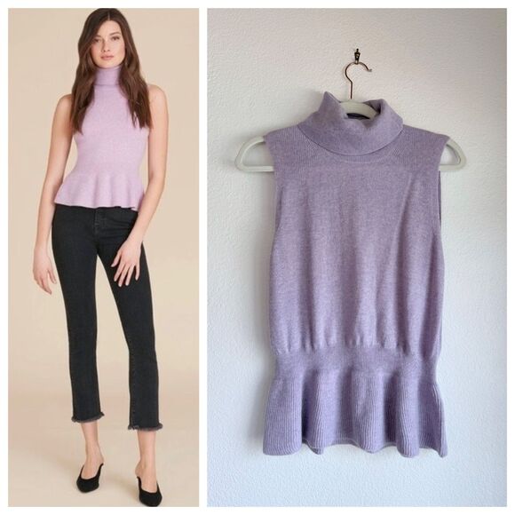 NWT Veronica Beard Noor Sleeveless Cashmere Turtleneck Sweater in Lilac Purple L - Picture 1 of 15